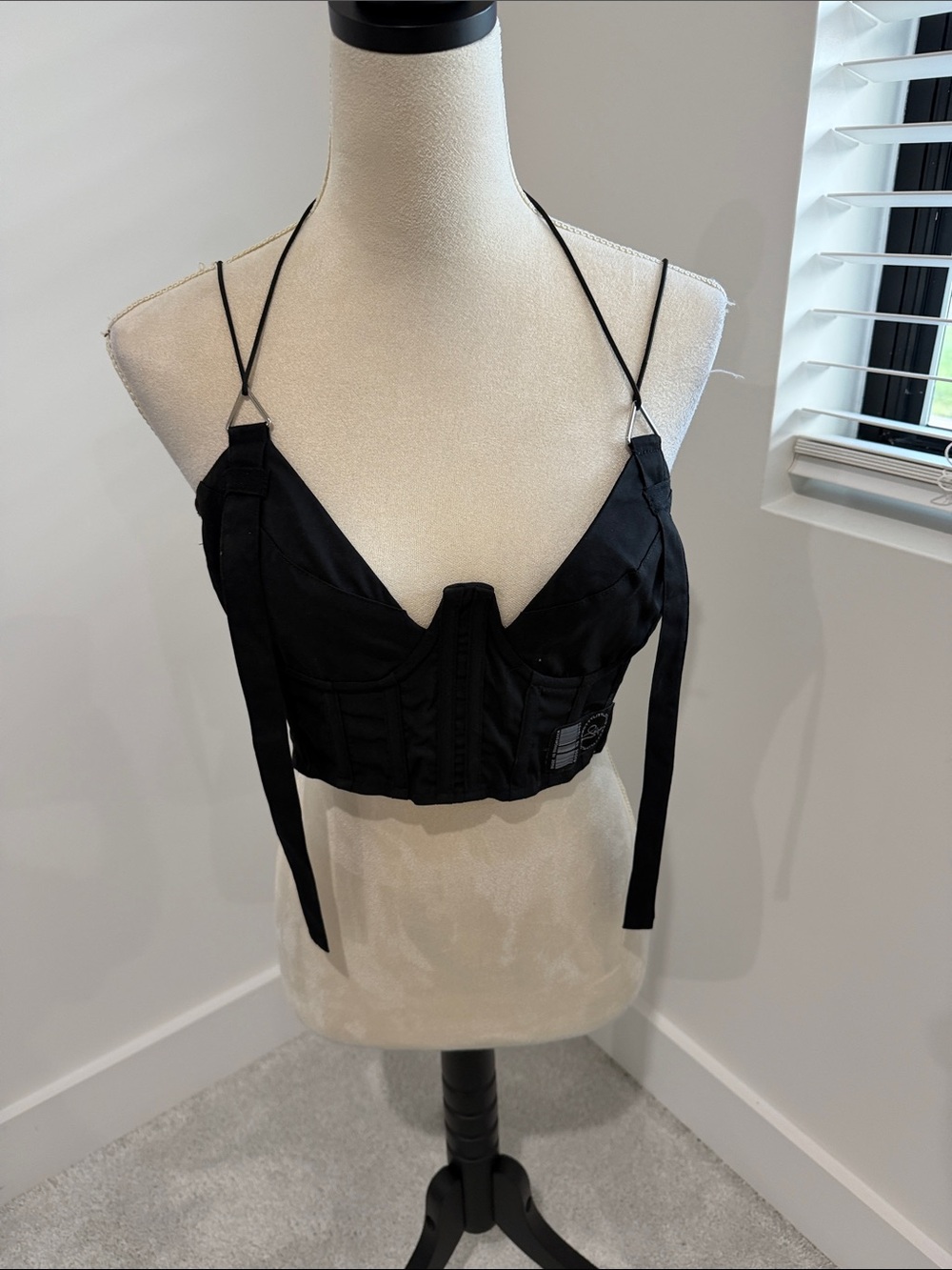 PrettyLittleThing Black Corset Crop Top with Strappy Details